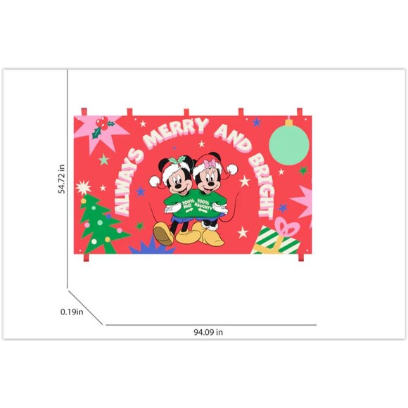 Gemmy Disney Mickey Minnie 8 ft Merry & Bright Christmas Decor Backdrop Banner - Picture 5 of 7